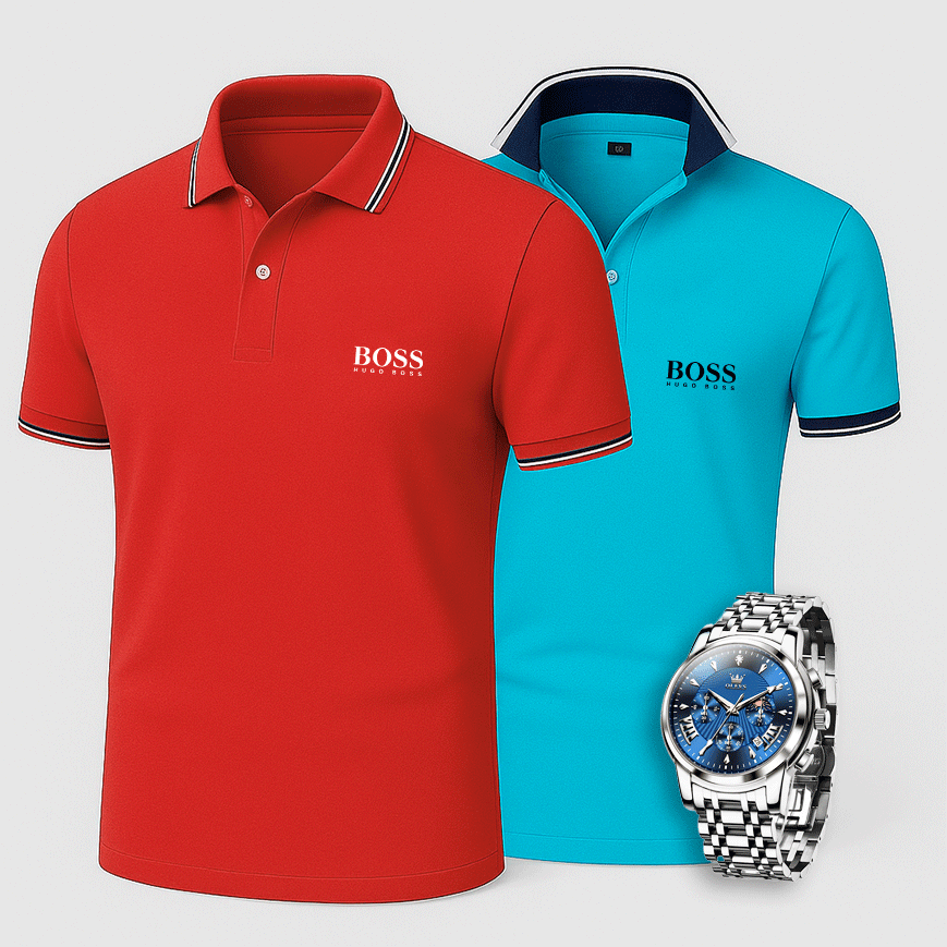 [Buy 2 Pay 1] 2-Pack Premiere Polo Shirts + Exclusive Watch